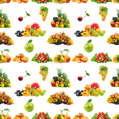 Seamless texture fresh fruits isolated on white background.