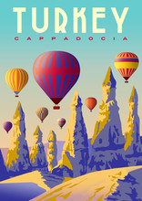 Hot Air Balloons In The Morning Over The Love Valley In Cappadocia, Turkey.