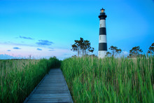 Bodi Island Lighthouse At Sunset In North Carolina, USA