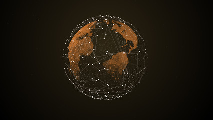 Wall Mural - Digital shining globe rotating with glowing particles connections surrounding it.