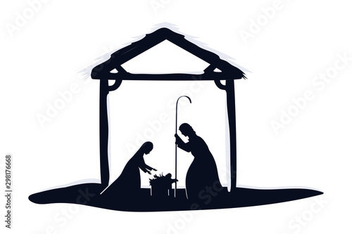Fotografía saint joseph and mary virgin in stable manger characters
