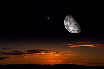 Wall Mural - moon against the background of a bright cloud . half moon . crescent moon with beautiful sunset back