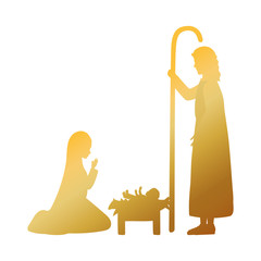 Wall Mural - golden holy family manger characters