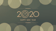 Golden Happy New Year 2020 And Clock With Bokeh And Lens Flare Pattern In Vintage Color Style Background