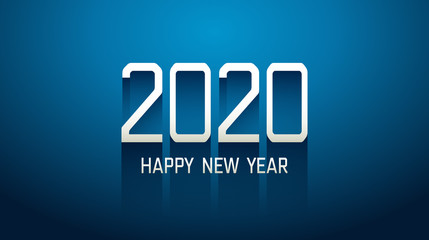 Wall Mural - Happy new year 2020 in technology modern text with long drop shadow on blue color background