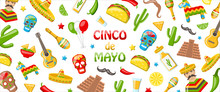 Cinco De Mayo - May 5, Holiday In Mexico. Mexican Banner With Traditional Symbols