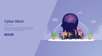 Wall Mural - cyber mind technology brain concept for website template or landing homepage banner - vector