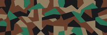 Geometric Camouflage Seamless Pattern. Vector Illustration For Printing On Cloth, Textile, Wallpaper, Paper, Wrapper. Green Color Camo, Background In Military Style.