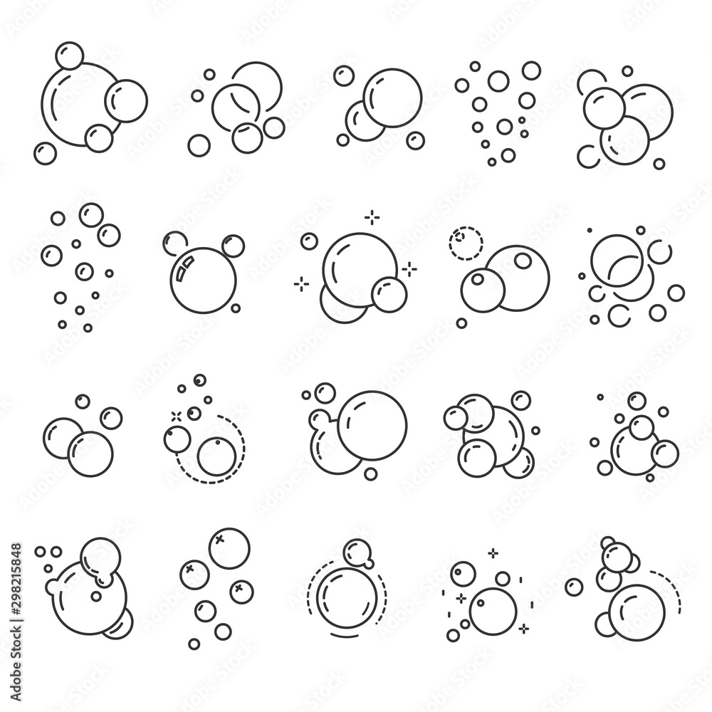 Foam or bubbles isolated icons, fizzy drink and effervescent effect - obrazy, fototapety, plakaty 