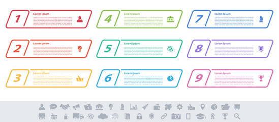 Wall Mural - Infographic design business concept vector illustration with 9 steps or options or processes represent work flow or diagram or web button banner