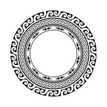 Black Element For Creating A Logo Pattern, Tribal Tattoo Circle Pattern Polynesian Style, Isolated Vector Frame 
