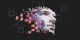 Fototapeta Do przedpokoju - Abstract digital human face.  Artificial intelligence concept of big data or cyber security. 3D illustration 