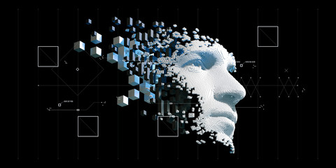 Wall Mural - abstract digital human face. artificial intelligence concept of big data or cyber security. 3d illus