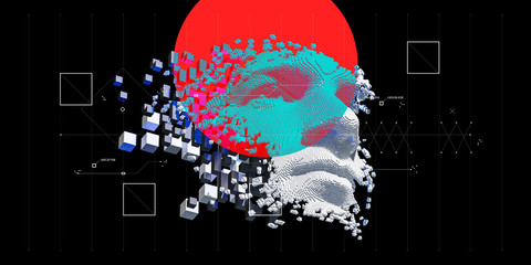 Wall Mural - abstract digital human face. artificial intelligence concept of big data or cyber security. 3d illus