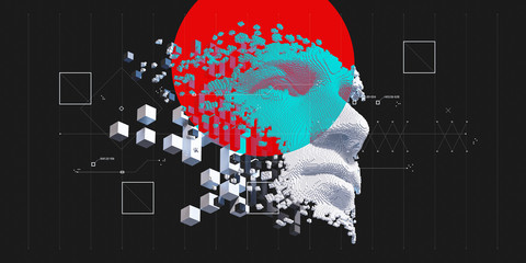 Wall Mural - abstract digital human face. artificial intelligence concept of big data or cyber security. 3d illus