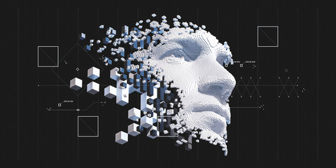 Wall Mural - abstract digital human face. artificial intelligence concept of big data or cyber security. 3d illus