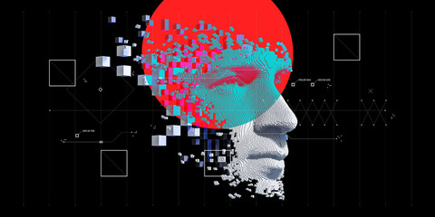 Wall Mural - abstract digital human face. artificial intelligence concept of big data or cyber security. 3d illus
