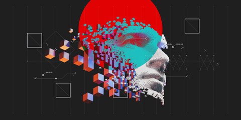 Wall Mural - abstract digital human face. artificial intelligence concept of big data or cyber security. 3d illus