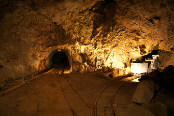 Niigata,Japan-October 22, 2019: A pit in an abandoned gold mine in Sado island, Niigata, Japan