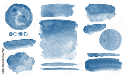 Fotomural Navy blue watercolor stains Invitation design Set of brush strokes