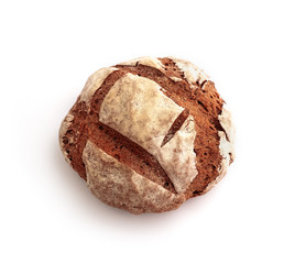 Freshly baked, handmade rural rye Macedonian bread, isolated on white background.