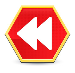 Sticker - Jump backward icon abstract red hexagon button bright yellow frame elegant design