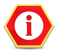 Poster - Info icon abstract red hexagon button bright yellow frame elegant design