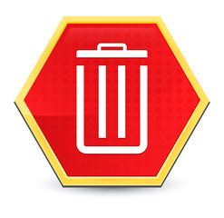 Poster - Bin icon abstract red hexagon button bright yellow frame elegant design