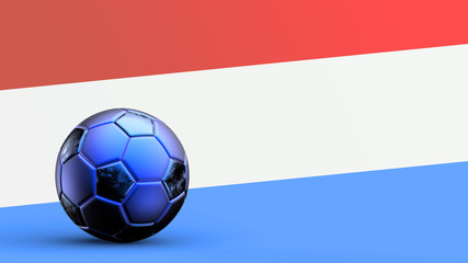 Flag of Netherlands with metal soccer ball, national soccer flag, soccer world cup, football european soccer, american and african championship, 3d render background hd illustration