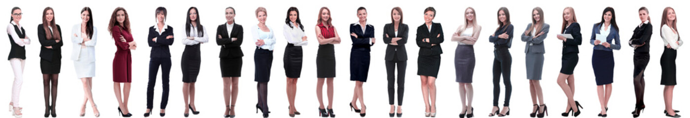 group of successful young businesswoman standing in a row