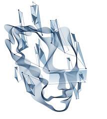 Dotted particles human portrait, abstract human head vector wave shapes array, Artificial Intelligence, pc programming software interface, digital soul.