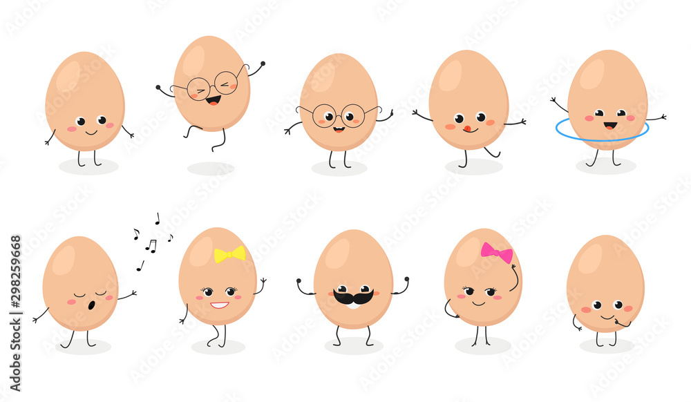Emoticon with cartoon egg characters vector set - obrazy, fototapety, plakaty 
