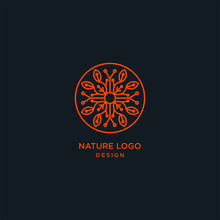 Nature Logo. Leaf Tech Icon In Linear Style.Vector Abstract For Design Of Natural Tech, Tree Tech