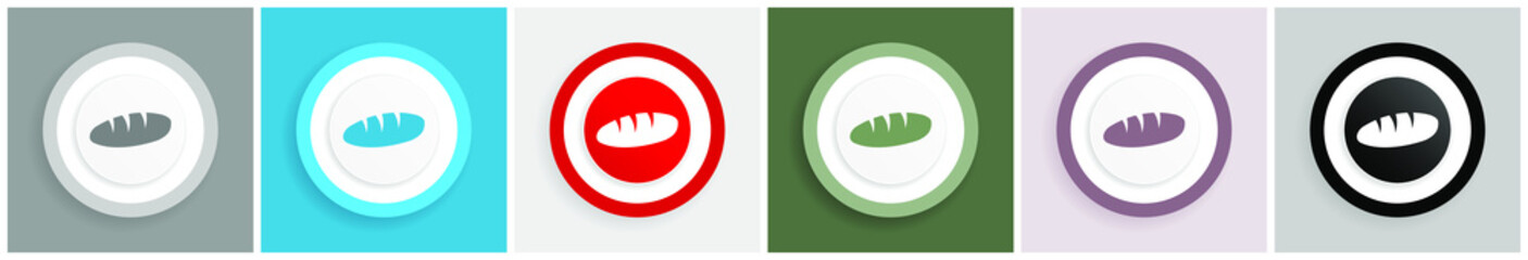 Poster - Bread icon set, colorful flat design vector illustrations in 6 options for web design and mobile applications