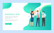 People Winner, Successful Team, People Holding Award And Diploma Standing Together, Portrait View Of Worker With Win, Employee Reach Goal Vector. Website Or Webpage Template, Landing Page Flat Style