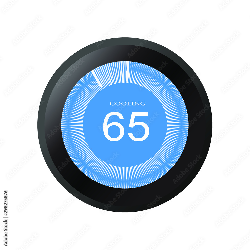 Cooling mode at 65 Fahrenheit, Wireless Circle Thermostat with icons with  white background Stock Vector | Adobe Stock