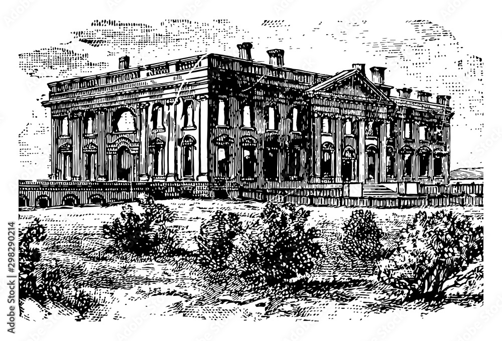 Remains of the White House After the Fire of 1814 vintage illustration - obrazy, fototapety, plakaty 