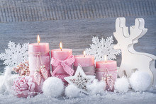 Four Pink Christmas Candle