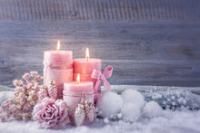 Four Pink Christmas Candle