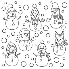 Poster - Set of cute snowmen, coloring page