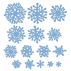 Canvas Print - A set of doodle blue snowflakes.