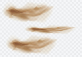 Wall Mural - desert sandstorm set, brown dusty clouds or dry sand flying with gust of wind, explosion collection 