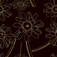 Wall Mural - Vector Gerbera floral botanical flower. Black and white engraved ink art. Seamless background pattern.