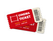 Two ticket of cinema for movie. Template red VIP entry pass tickets for theater, festival, cinema on isolated background. Pass ticket on film. 3d paper coupon icon. vector