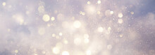 Abstract Backgrounf Of Glitter Vintage Lights . Silver And White. De-focused. Banner