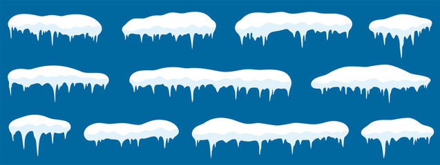 Wall Mural - Snow with icicle frames. Snow and snowdrift in flat style. Vector