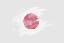 National Flag Of Japan. Stylized Japanese Flag With Watercolor Halftone Effect On Plain Background