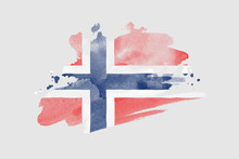 National Flag Of Norway. Stylized Norwegian Flag With Watercolor Halftone Effect On Plain Background