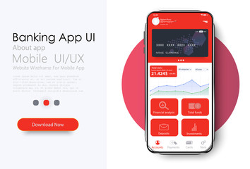Online Banking Mobile Apps UI,UX,GUI set with wallet, shopping, my Account, fund Transfer, bill payment, products details. Conceptual mobile phone screen mock-up for application interface presentation