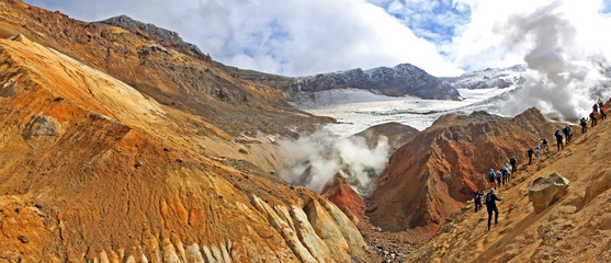 Tourists in Kamchatka Peninsula, Russia